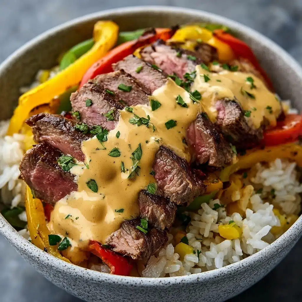 High Protein Philly Cheesesteak Rice Bowls  - Recipe Image
