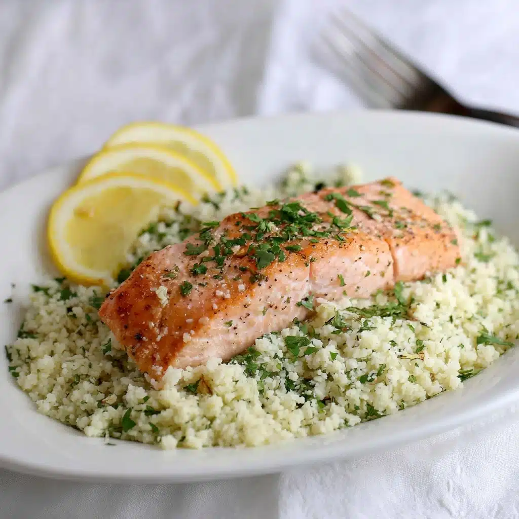 salmon with lemon + herb cauliflower rice  - Recipe Image