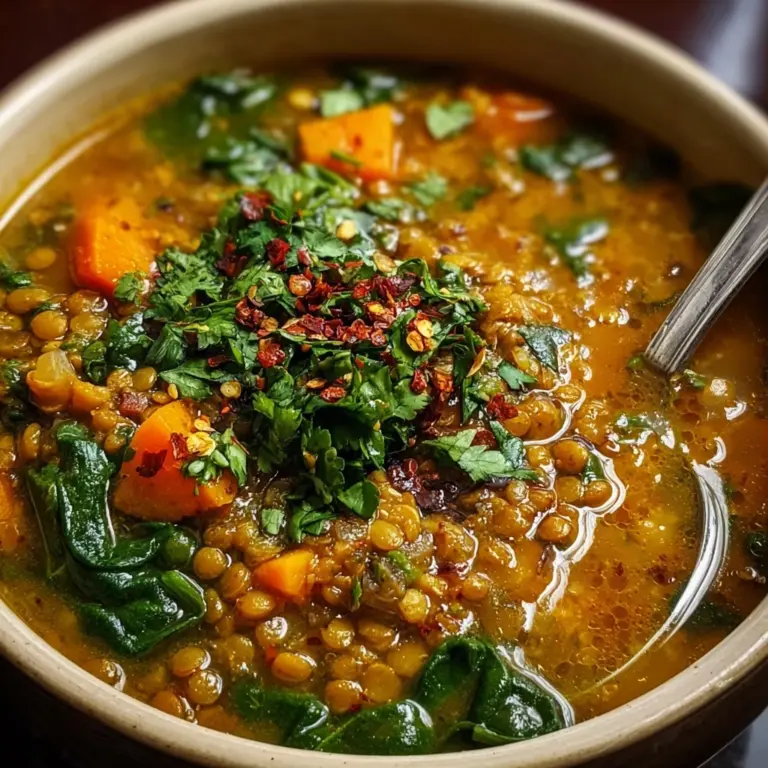 Garlic Spinach Lentil Soup Recipe