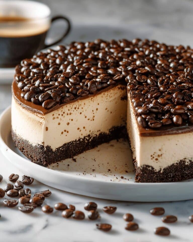 Espresso Cheesecake with Chocolate Ganache and Coffee Bean Garnish Recipe