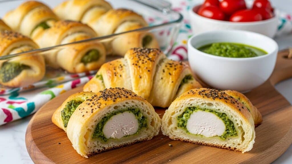 Basil Pesto Crescent Rolls with Mozzarella, Cherry Tomatoes, and Balsamic Glaze Recipe