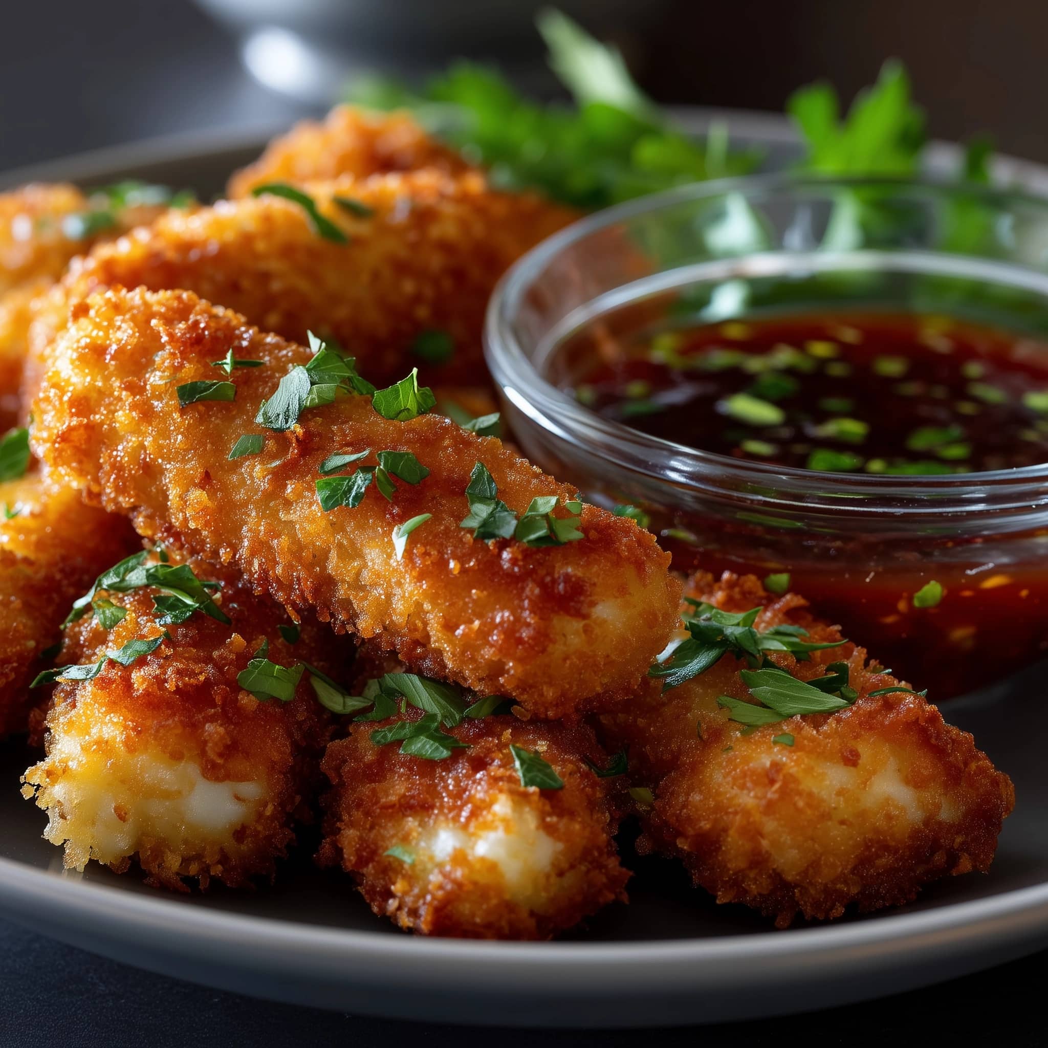 Crispy Mozzarella Sticks with Spicy Chilli Tomato Sauce Recipe - Recipe Image