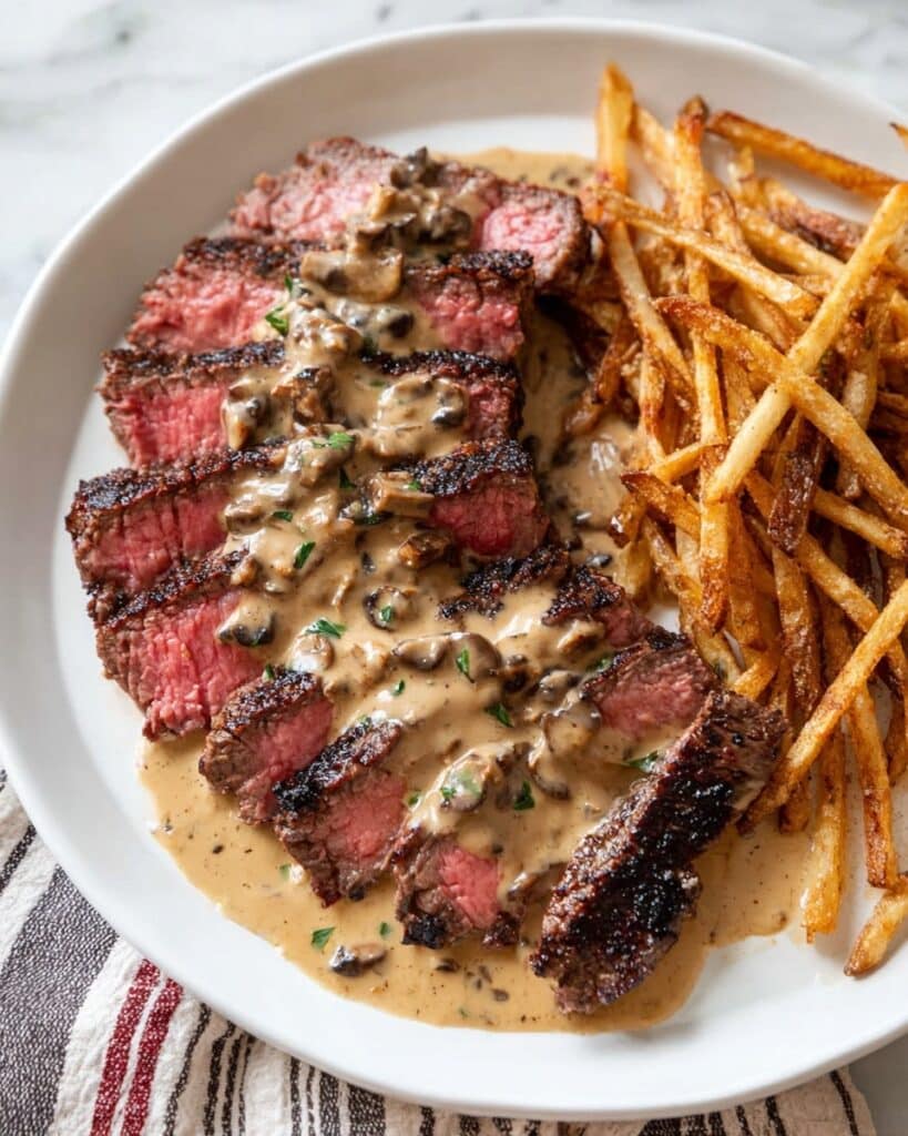 Steak with Bourbon Peppercorn Cream Sauce Recipe