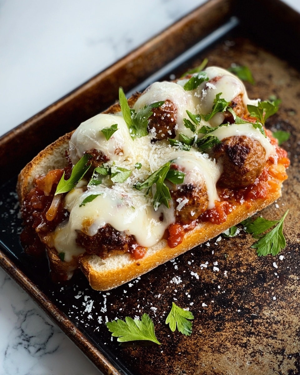 Meatball Sandwich with Marinara Sauce and Melted Cheeses Recipe - Recipe Image
