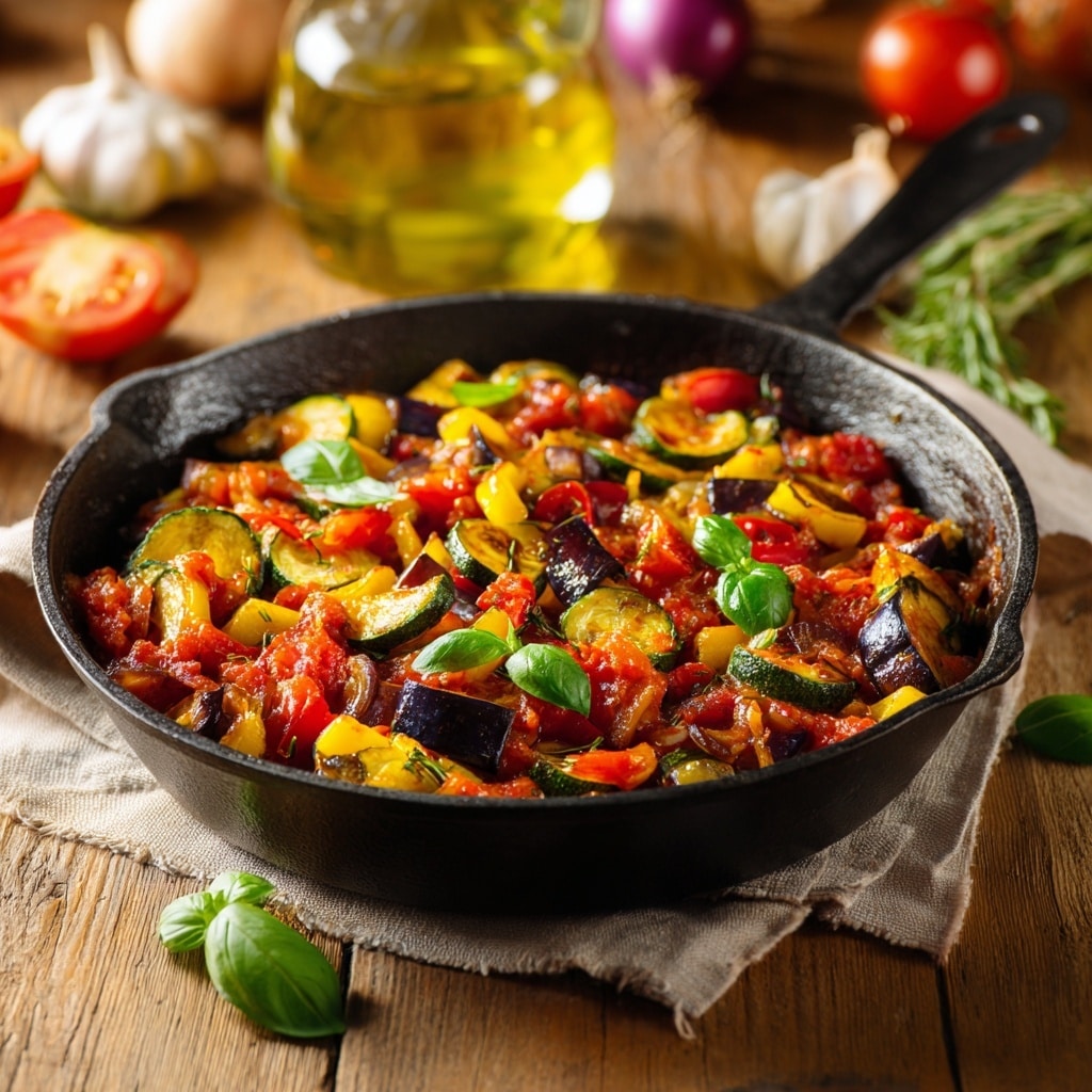 Aubergine, Halloumi & Harissa Skillet Bake Recipe