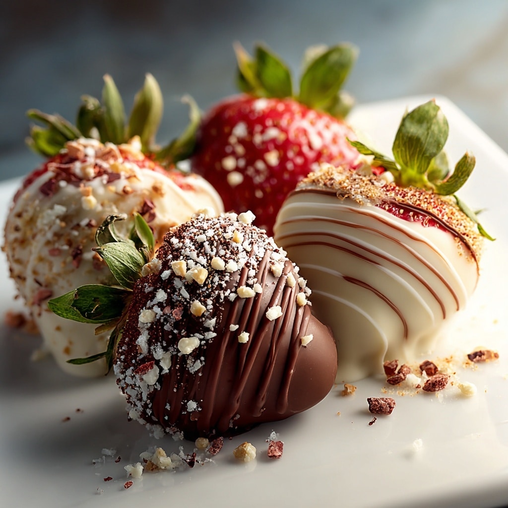White Chocolate-Covered Strawberries with Decorative Semisweet Chocolate Lines Recipe - Recipe Image