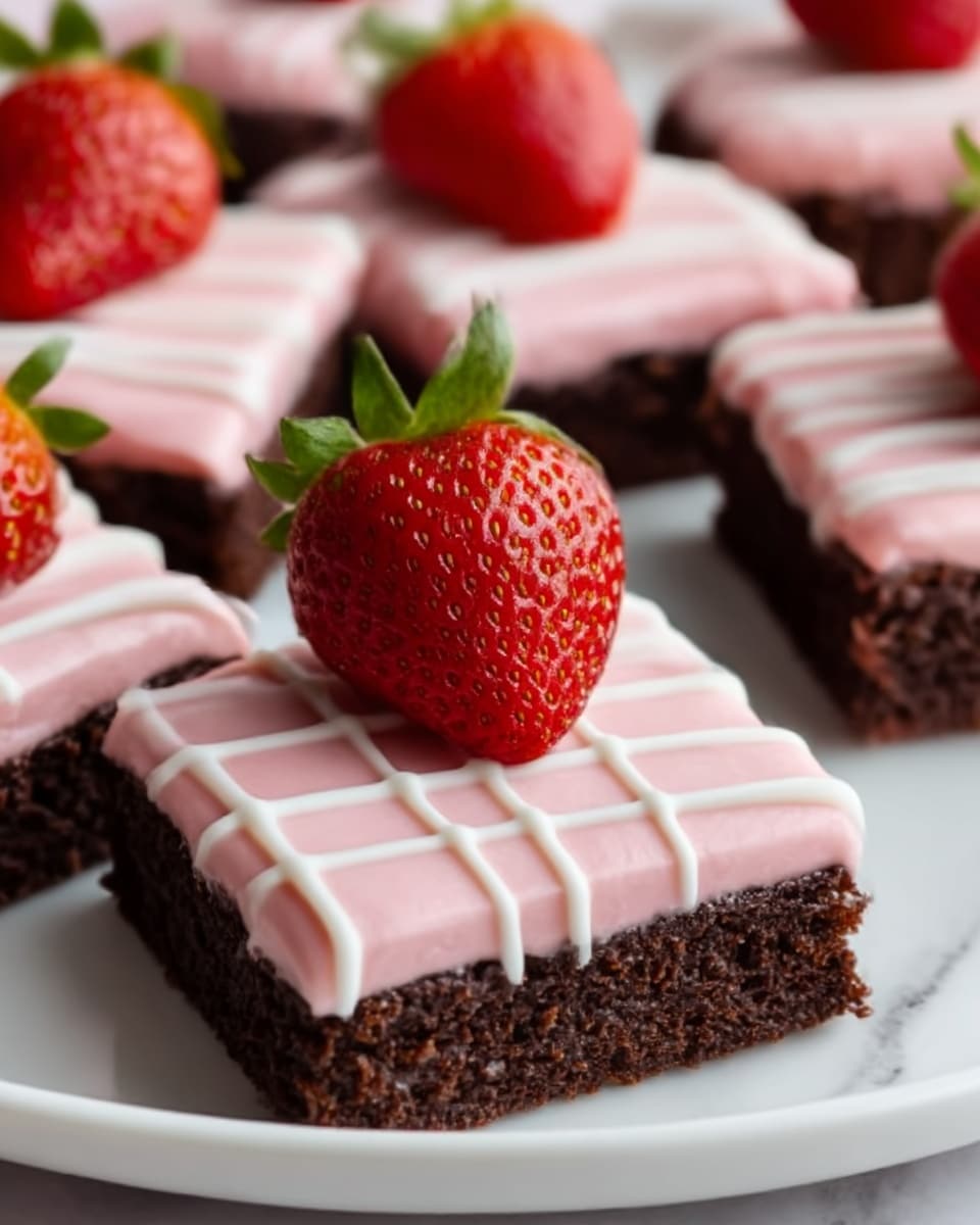 Strawberry Frosted Heart-Shaped Brownies Recipe - Recipe Image