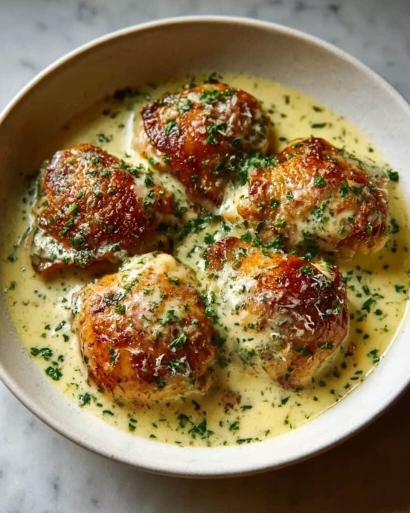 Bobby Flay Chicken Thighs with Creamy Garlic Sauce Recipe