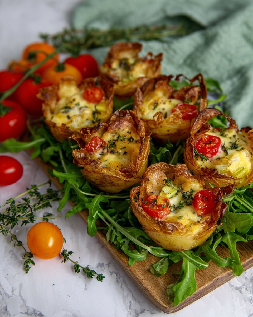 Breakfast Potato Cups with Cherry Tomatoes, Leek, and Melted Cheese Recipe - Recipe Image