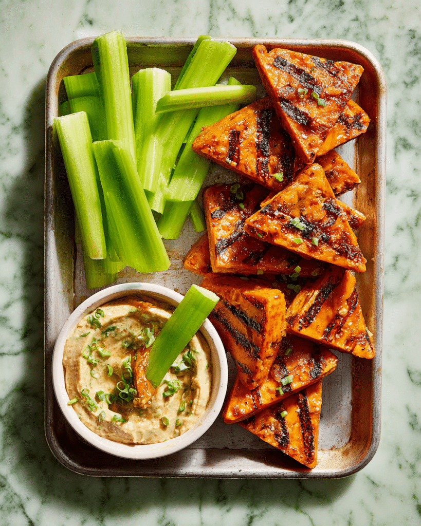 Tempeh Buffalo Wings with Vegan Ranch Dipping Sauce Recipe
