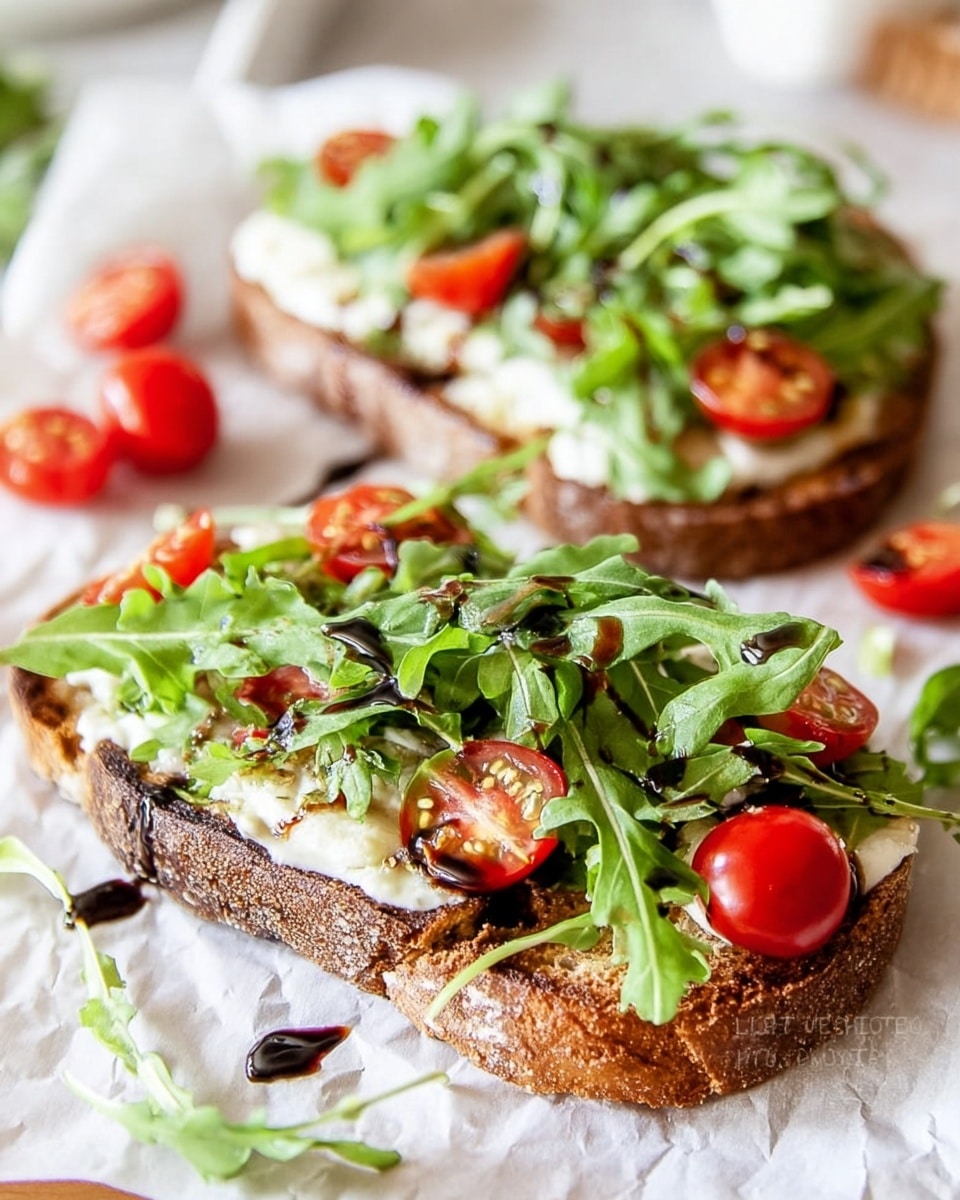 Boursin Egg Toast with Arugula, Cherry Tomatoes, and Balsamic Glaze Recipe - Recipe Image